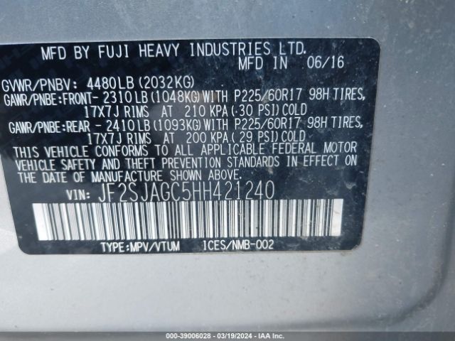 Photo 8 VIN: JF2SJAGC5HH421240 - SUBARU FORESTER 