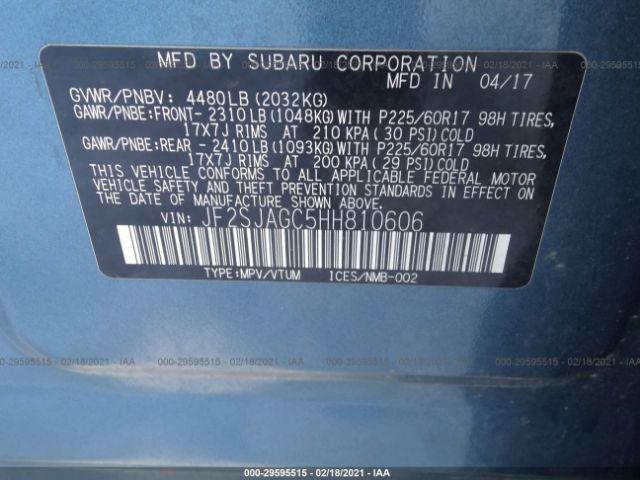 Photo 8 VIN: JF2SJAGC5HH810606 - SUBARU FORESTER 