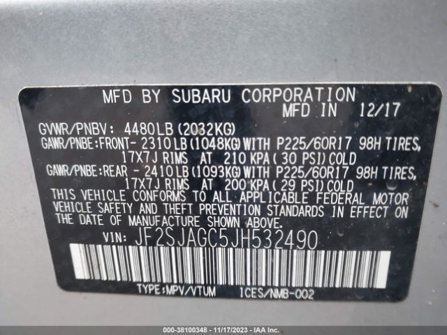 Photo 8 VIN: JF2SJAGC5JH532490 - SUBARU FORESTER 