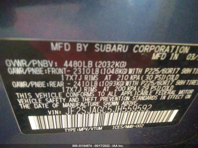 Photo 8 VIN: JF2SJAGC5JH559592 - SUBARU FORESTER 