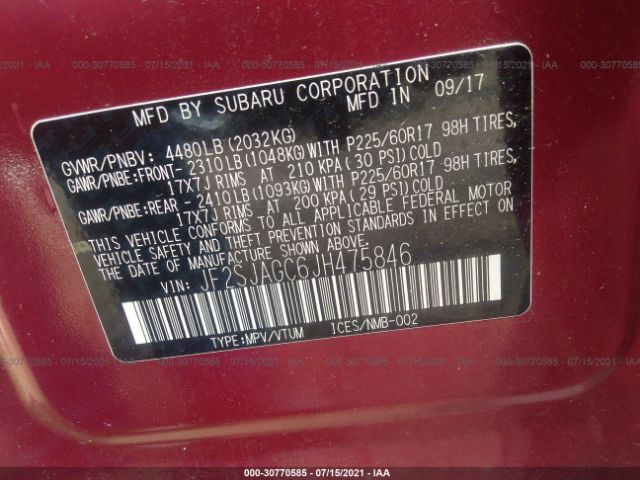 Photo 8 VIN: JF2SJAGC6JH475846 - SUBARU FORESTER 