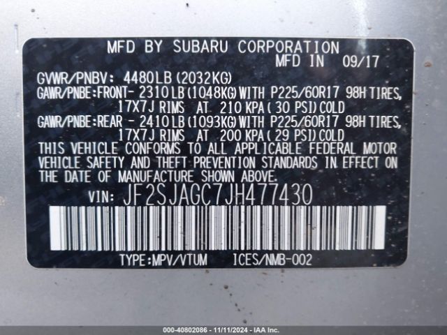 Photo 8 VIN: JF2SJAGC7JH477430 - SUBARU FORESTER 