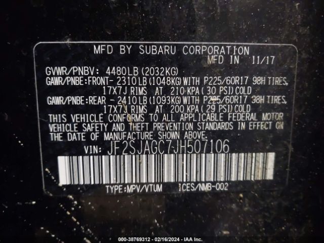 Photo 8 VIN: JF2SJAGC7JH507106 - SUBARU FORESTER 