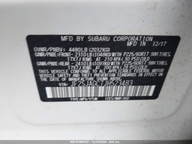 Photo 8 VIN: JF2SJAGC7JH523483 - SUBARU FORESTER 