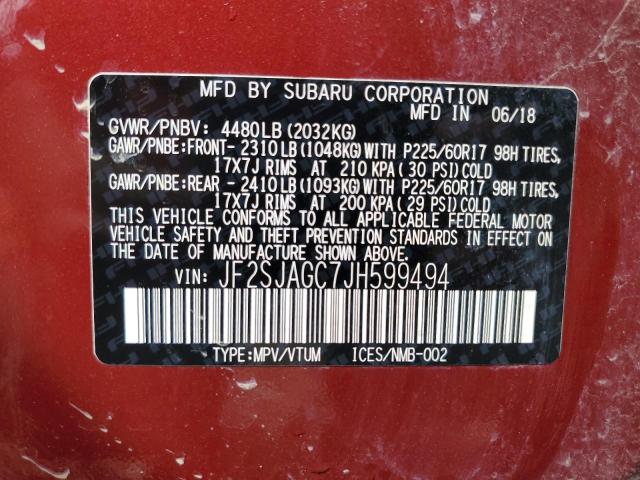 Photo 11 VIN: JF2SJAGC7JH599494 - SUBARU FORESTER 