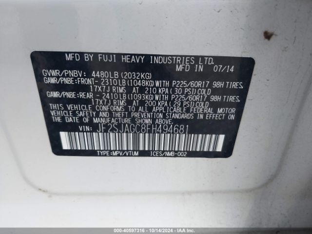 Photo 8 VIN: JF2SJAGC8FH494681 - SUBARU FORESTER 