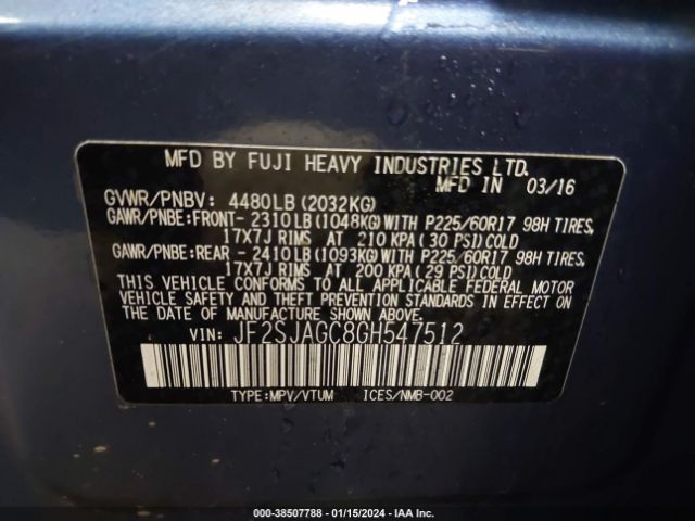 Photo 8 VIN: JF2SJAGC8GH547512 - SUBARU FORESTER 