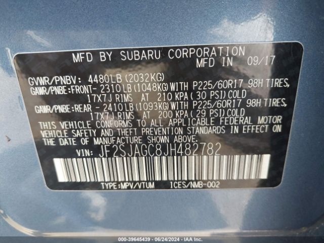 Photo 8 VIN: JF2SJAGC8JH482782 - SUBARU FORESTER 