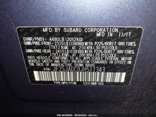 Photo 8 VIN: JF2SJAGC8JH511343 - SUBARU FORESTER 