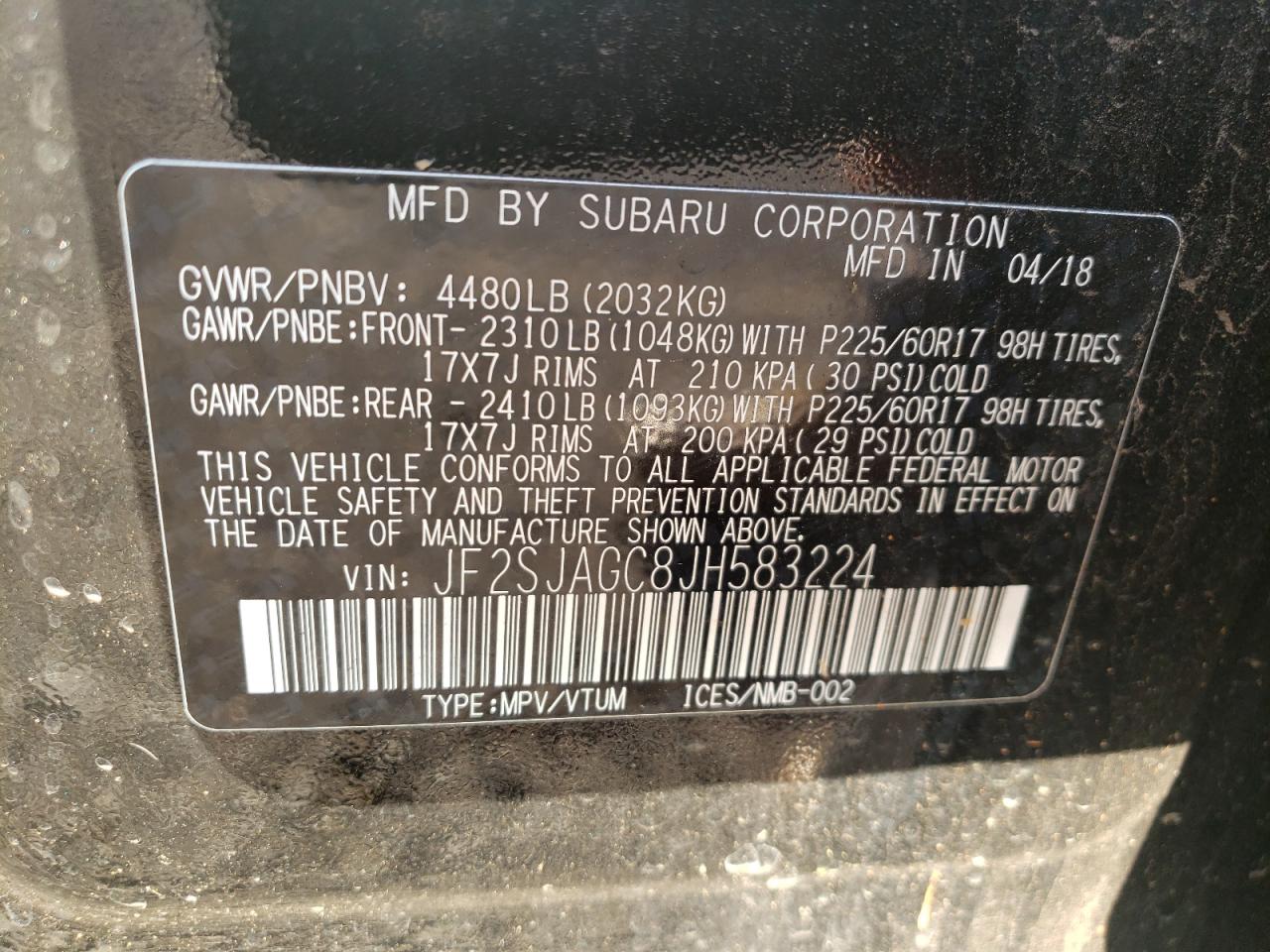 Photo 11 VIN: JF2SJAGC8JH583224 - SUBARU FORESTER 