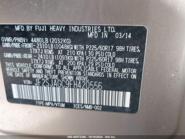 Photo 8 VIN: JF2SJAGC9FH420556 - SUBARU FORESTER 