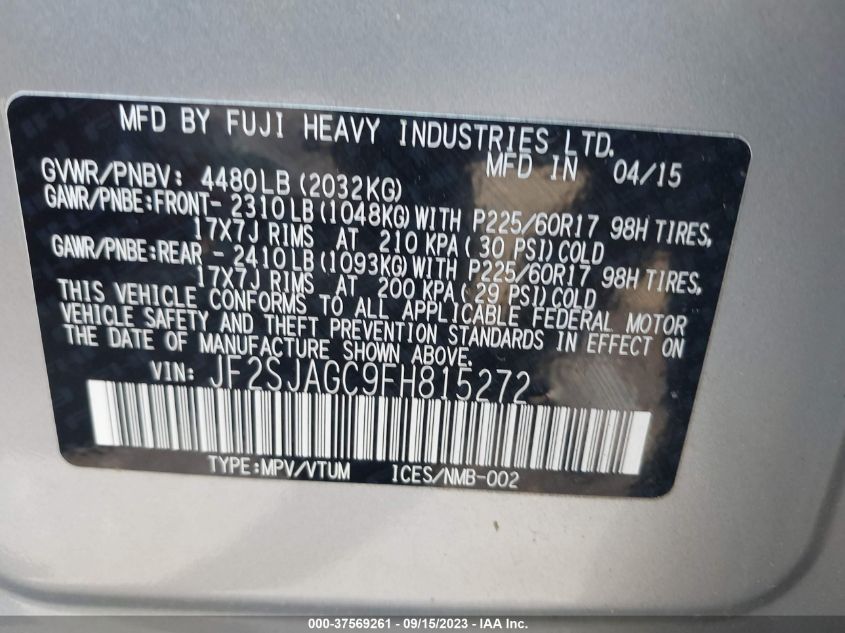 Photo 8 VIN: JF2SJAGC9FH815272 - SUBARU FORESTER 