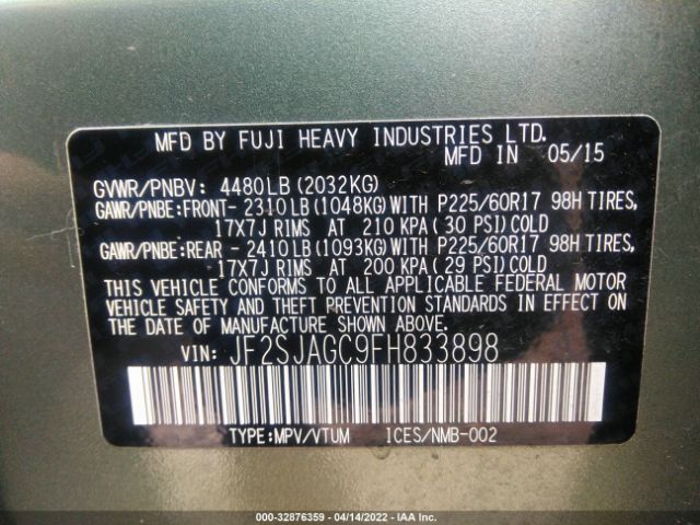 Photo 8 VIN: JF2SJAGC9FH833898 - SUBARU FORESTER 