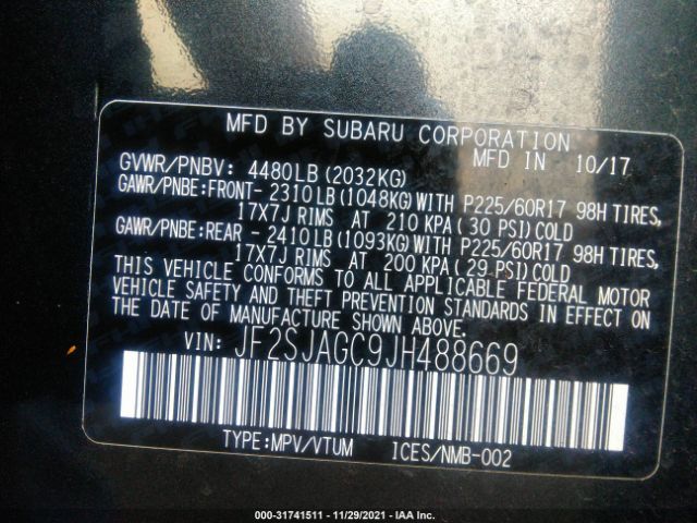 Photo 8 VIN: JF2SJAGC9JH488669 - SUBARU FORESTER 