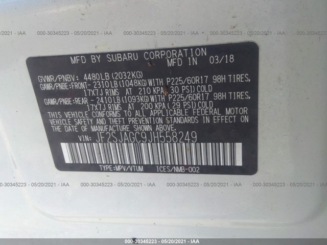 Photo 8 VIN: JF2SJAGC9JH558249 - SUBARU FORESTER 