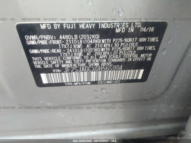 Photo 8 VIN: JF2SJAGCXGH565994 - SUBARU FORESTER 