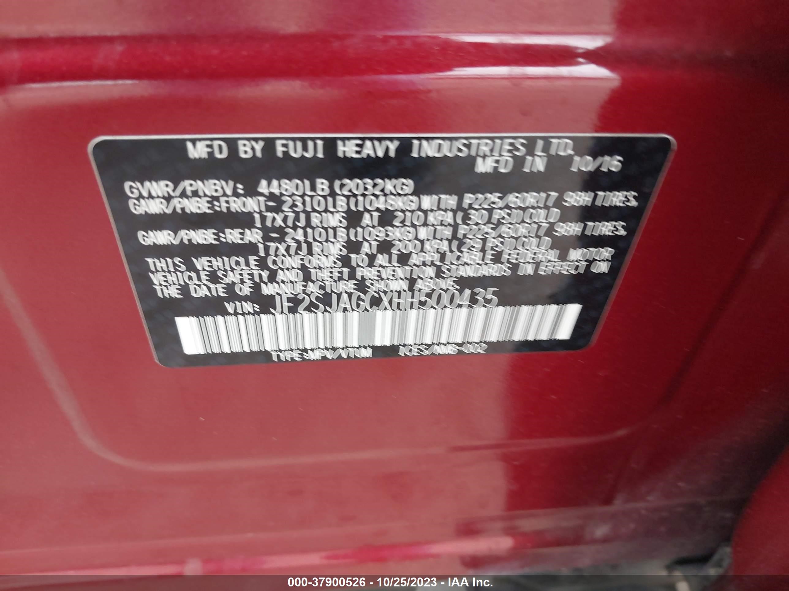 Photo 8 VIN: JF2SJAGCXHH500435 - SUBARU FORESTER 