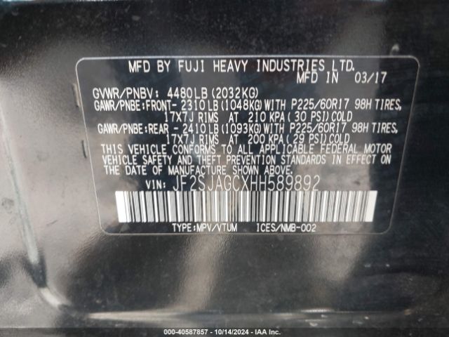 Photo 8 VIN: JF2SJAGCXHH589892 - SUBARU FORESTER 