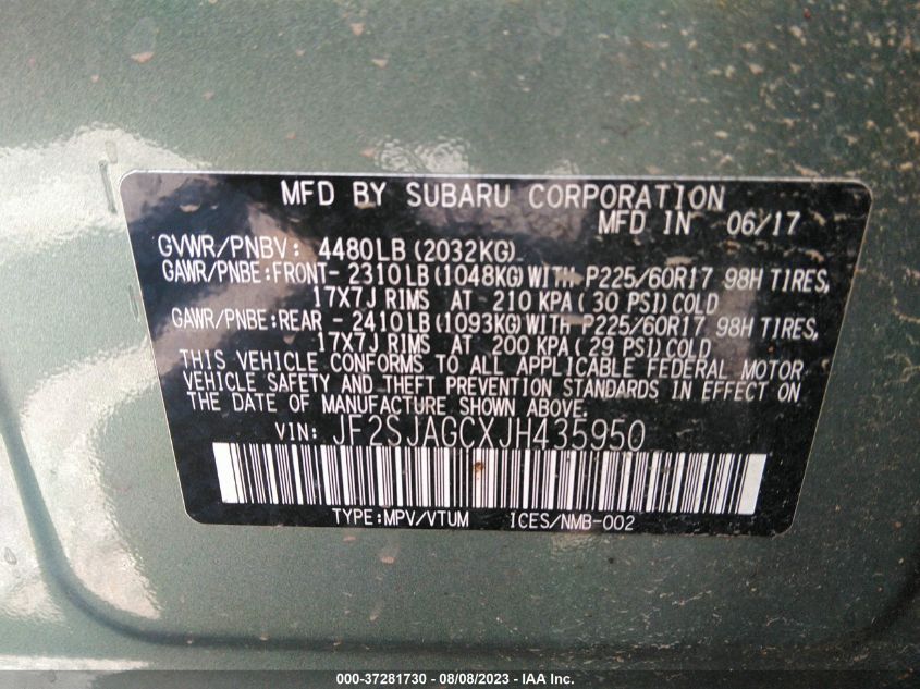 Photo 8 VIN: JF2SJAGCXJH435950 - SUBARU FORESTER 