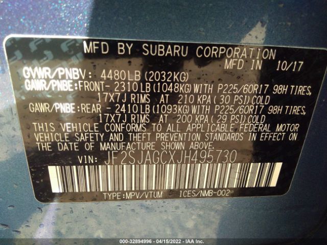 Photo 8 VIN: JF2SJAGCXJH495730 - SUBARU FORESTER 