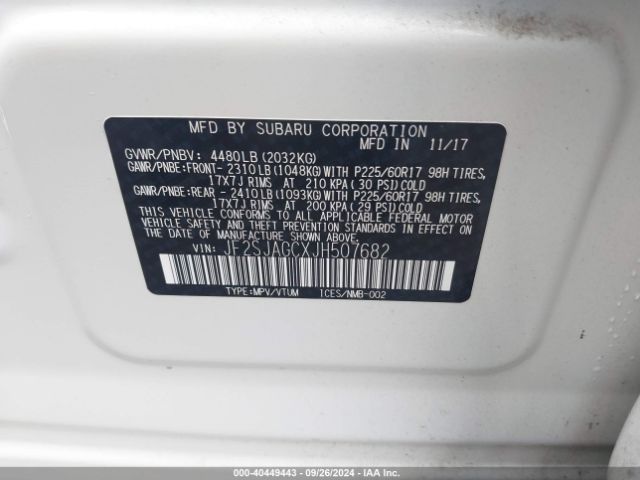 Photo 8 VIN: JF2SJAGCXJH507682 - SUBARU FORESTER 