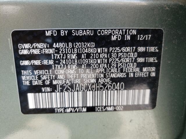 Photo 9 VIN: JF2SJAGCXJH526040 - SUBARU FORESTER 2 