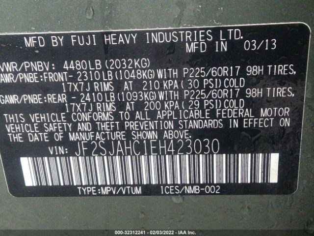 Photo 8 VIN: JF2SJAHC1EH423030 - SUBARU FORESTER 