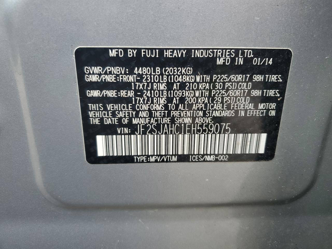 Photo 11 VIN: JF2SJAHC1EH559075 - SUBARU FORESTER 