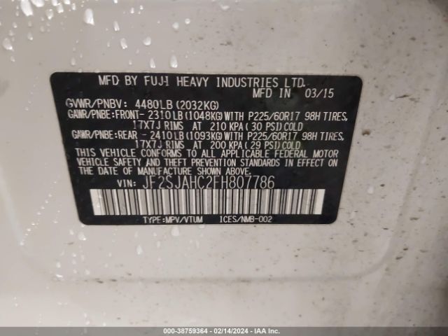 Photo 8 VIN: JF2SJAHC2FH807786 - SUBARU FORESTER 