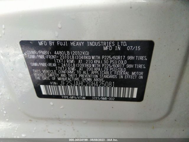 Photo 8 VIN: JF2SJAHC2GH425081 - SUBARU FORESTER 