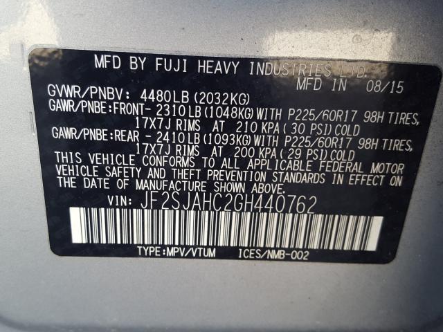 Photo 9 VIN: JF2SJAHC2GH440762 - SUBARU FORESTER 