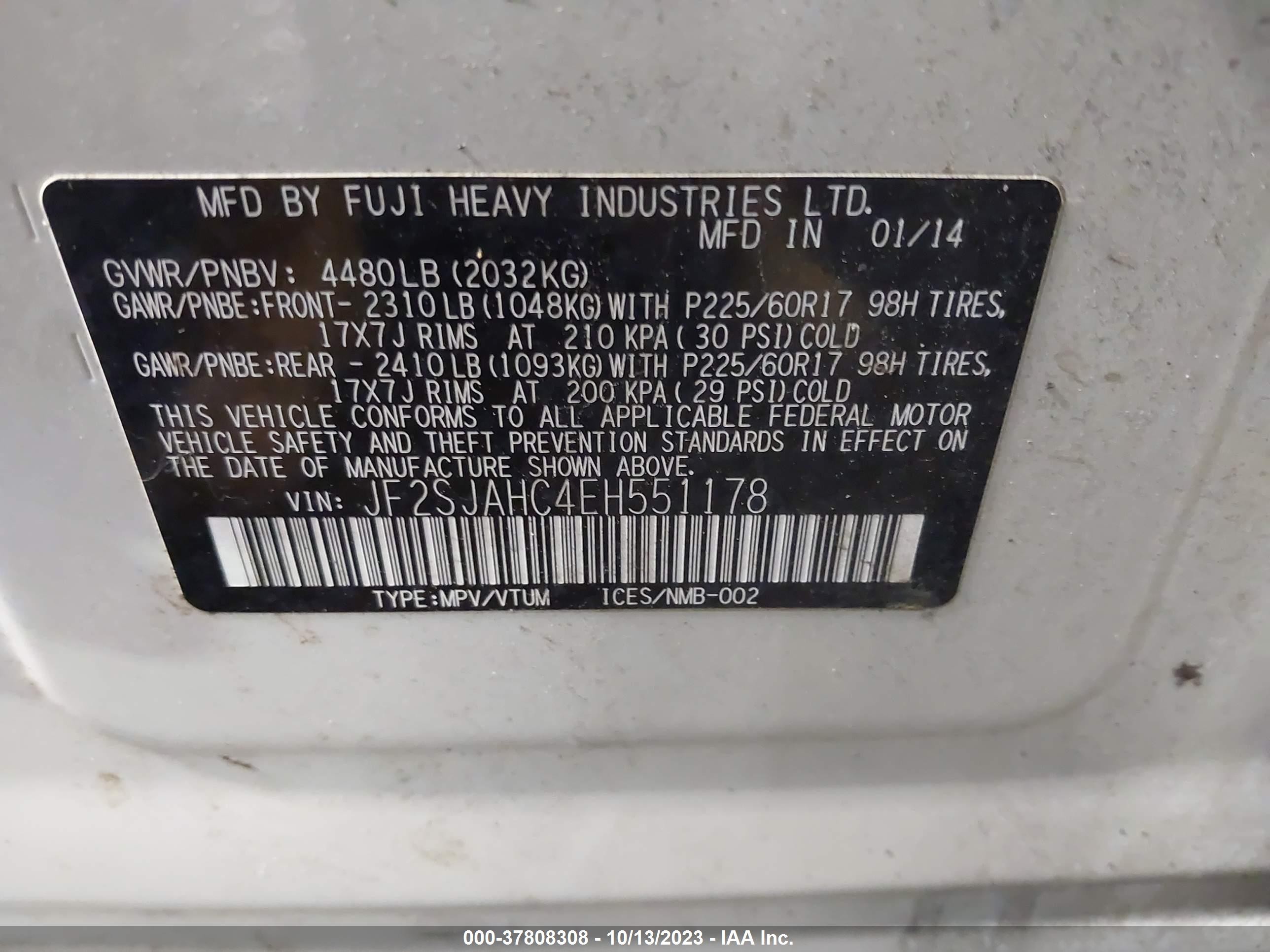 Photo 8 VIN: JF2SJAHC4EH551178 - SUBARU FORESTER 