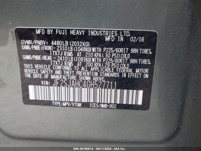 Photo 8 VIN: JF2SJAHC4GH527711 - SUBARU FORESTER 