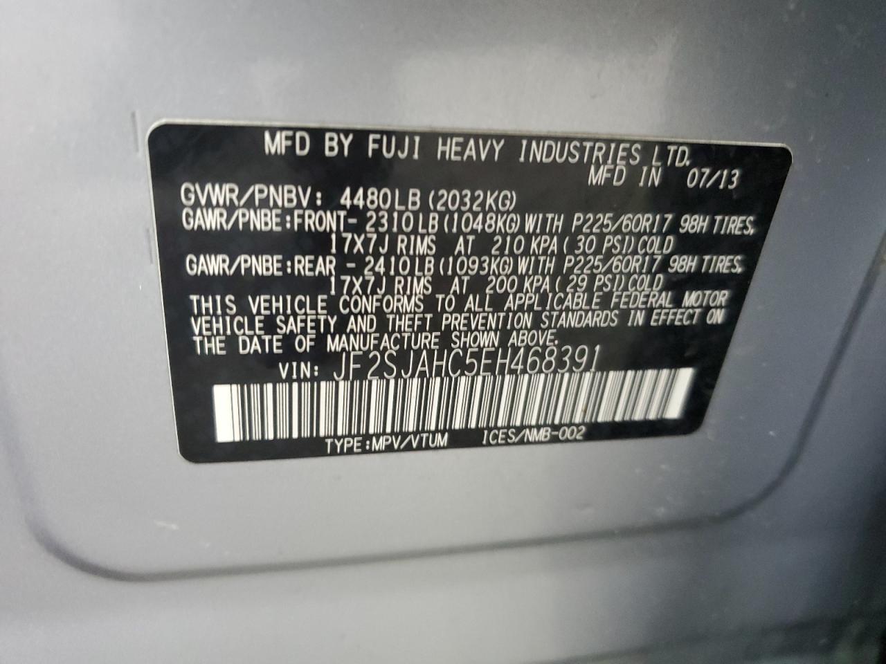 Photo 12 VIN: JF2SJAHC5EH468391 - SUBARU FORESTER 