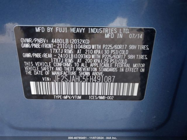 Photo 8 VIN: JF2SJAHC5FH491087 - SUBARU FORESTER 