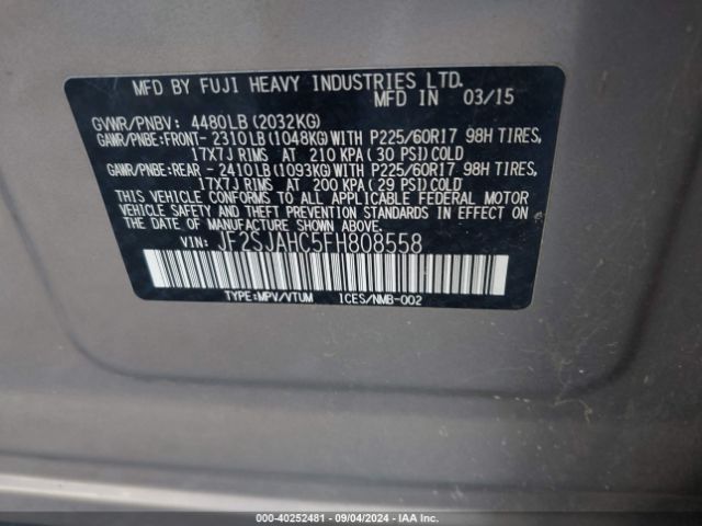 Photo 8 VIN: JF2SJAHC5FH808558 - SUBARU FORESTER 