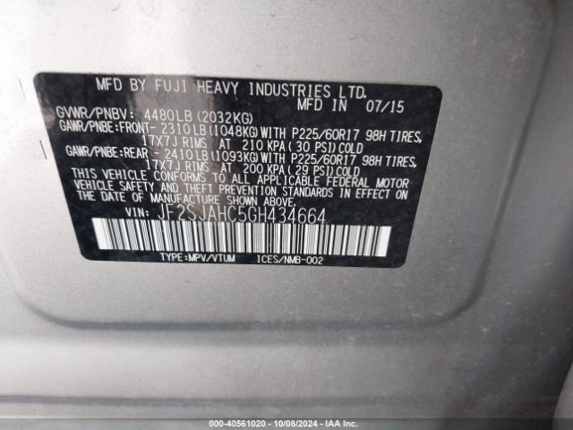 Photo 8 VIN: JF2SJAHC5GH434664 - SUBARU FORESTER 