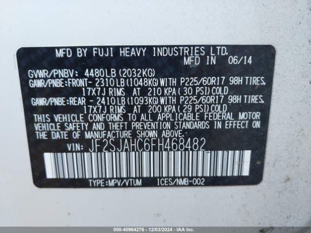 Photo 8 VIN: JF2SJAHC6FH468482 - SUBARU FORESTER 