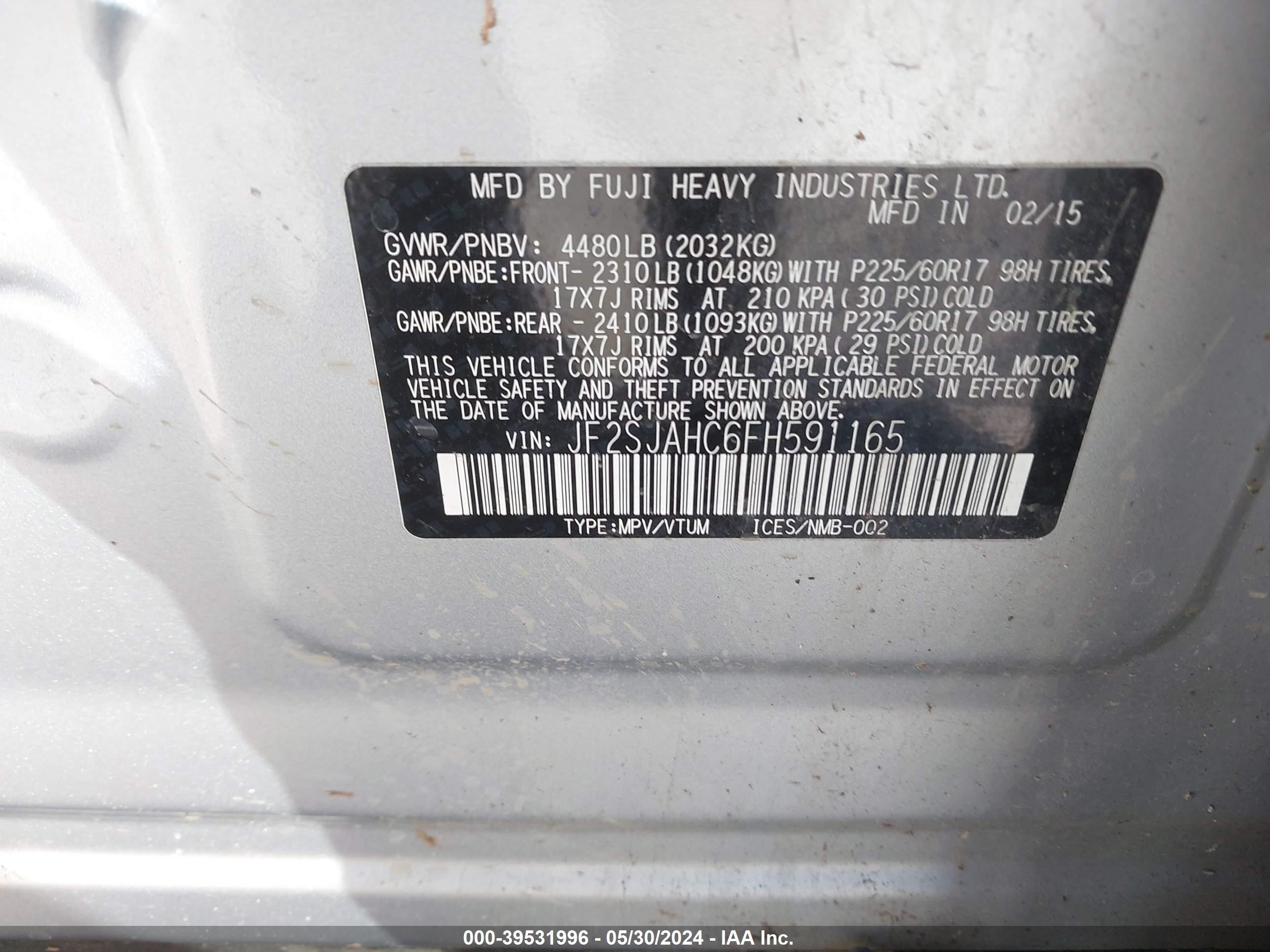 Photo 8 VIN: JF2SJAHC6FH591165 - SUBARU FORESTER 