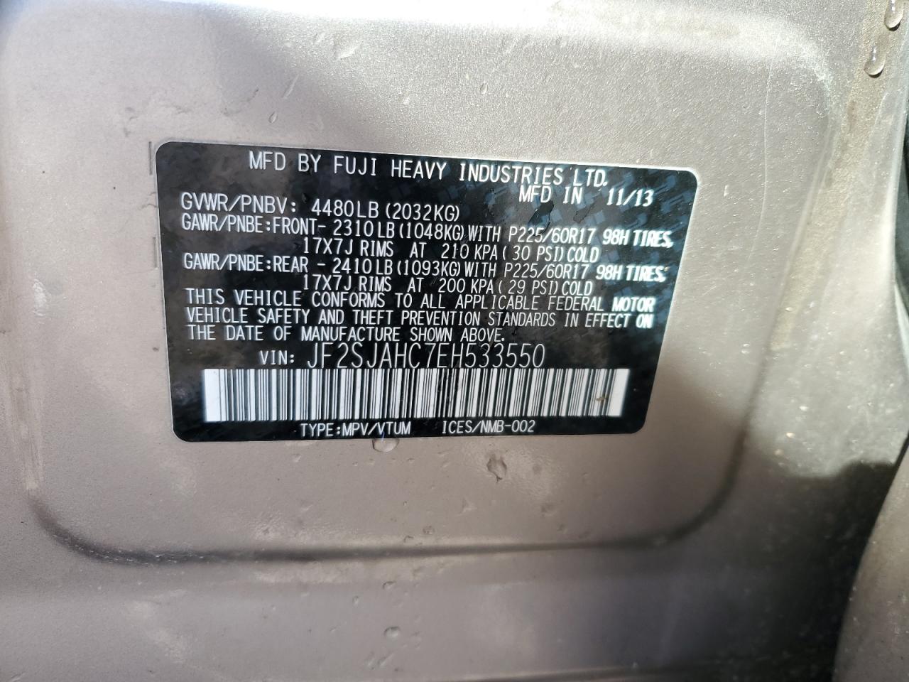 Photo 11 VIN: JF2SJAHC7EH533550 - SUBARU FORESTER 