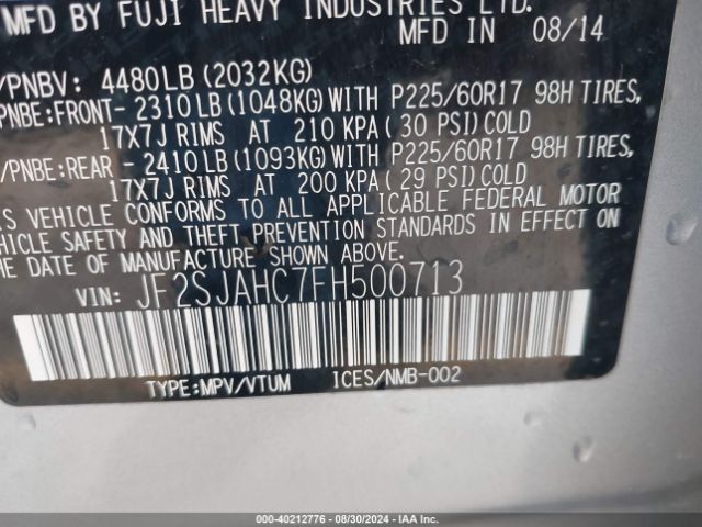 Photo 8 VIN: JF2SJAHC7FH500713 - SUBARU FORESTER 