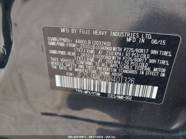 Photo 8 VIN: JF2SJAHC7GH401326 - SUBARU FORESTER 