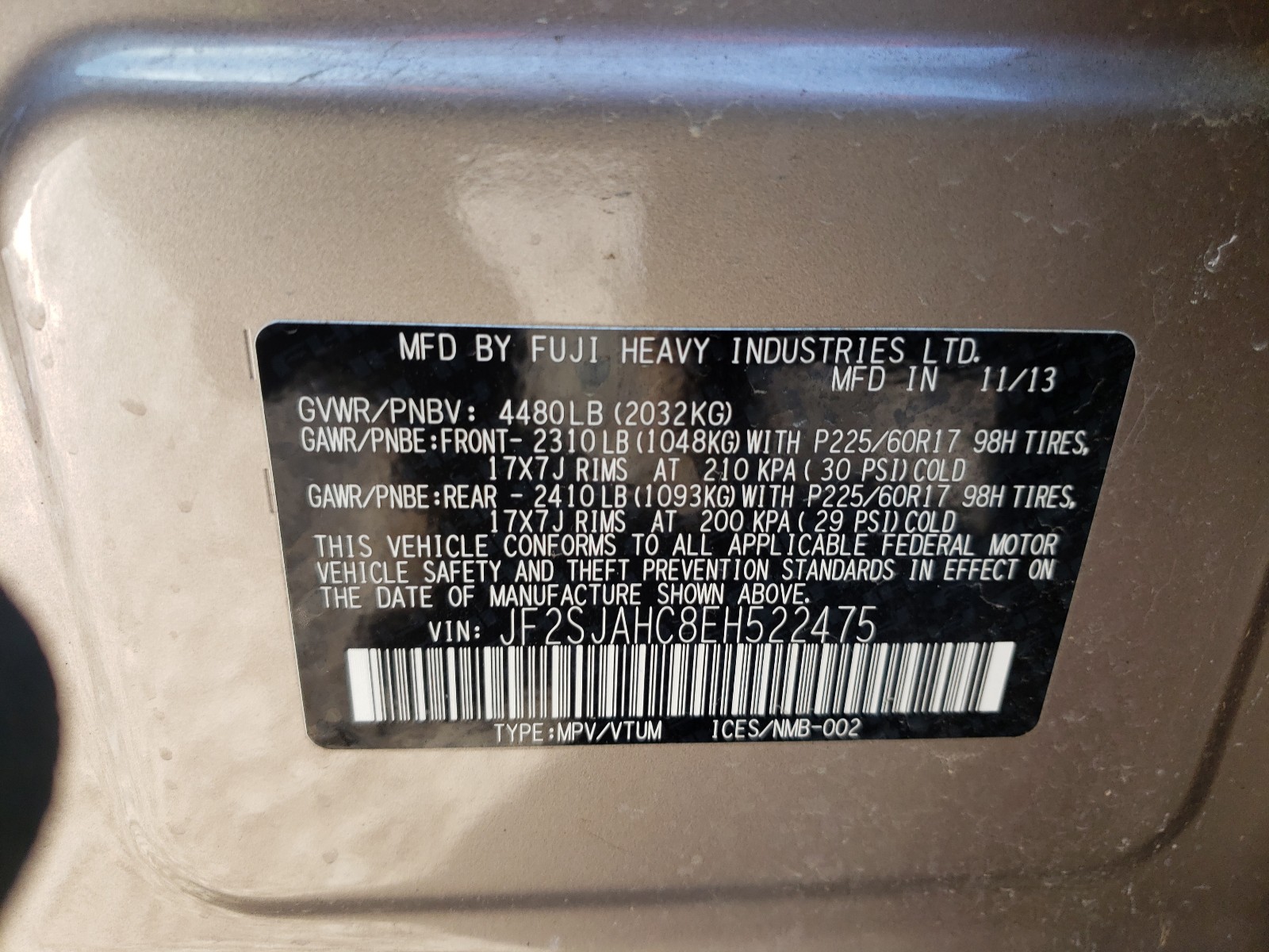 Photo 9 VIN: JF2SJAHC8EH522475 - SUBARU FORESTER 2 