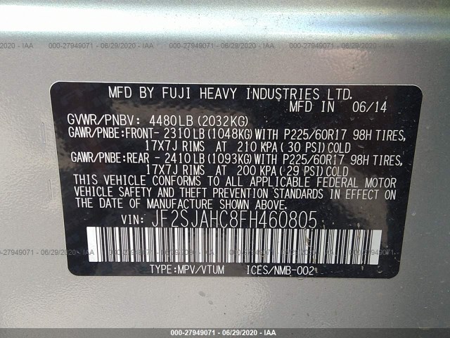 Photo 8 VIN: JF2SJAHC8FH460805 - SUBARU FORESTER 