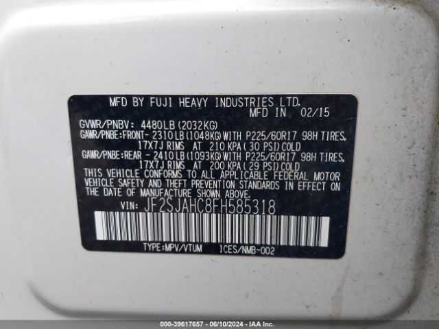 Photo 8 VIN: JF2SJAHC8FH585318 - SUBARU FORESTER 