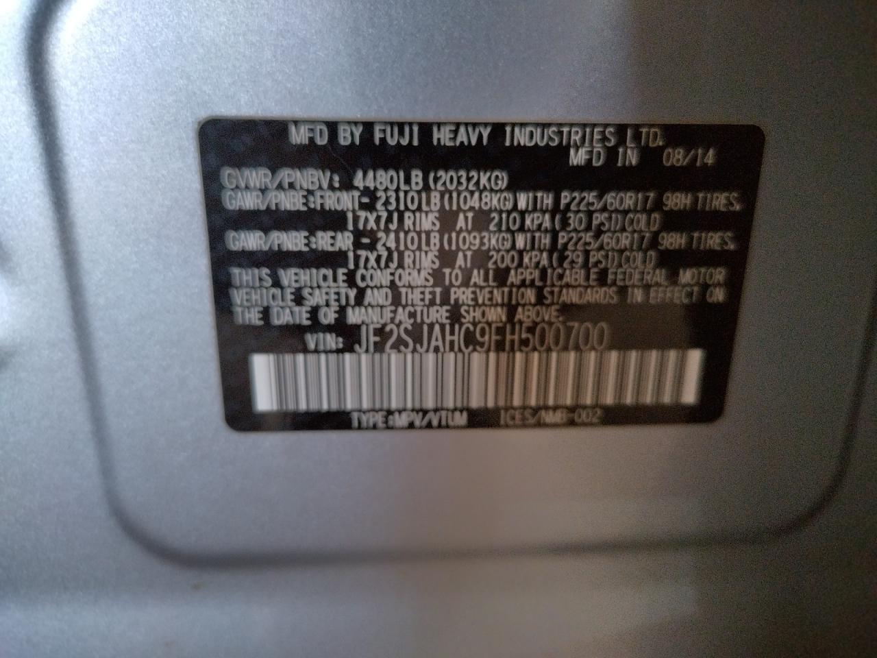 Photo 11 VIN: JF2SJAHC9FH500700 - SUBARU FORESTER 