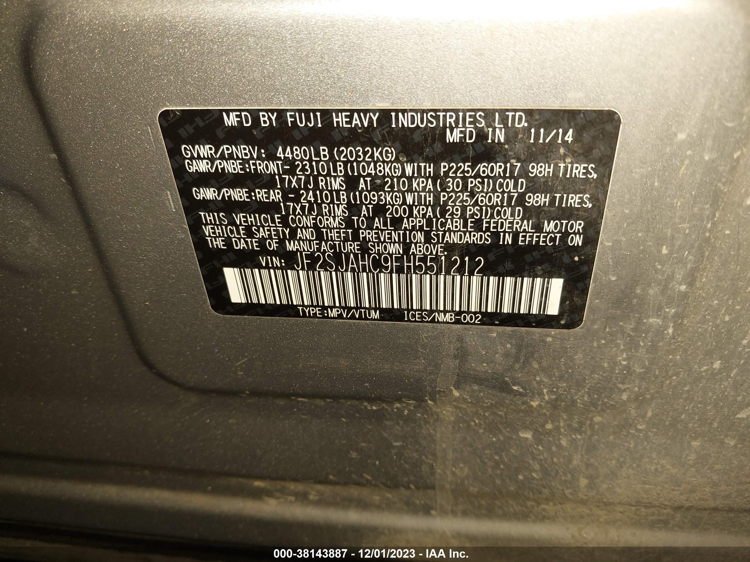 Photo 8 VIN: JF2SJAHC9FH551212 - SUBARU FORESTER 