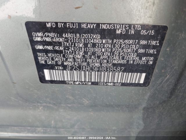 Photo 8 VIN: JF2SJAHC9FH838582 - SUBARU FORESTER 