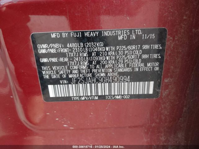 Photo 8 VIN: JF2SJAHC9GH490994 - SUBARU FORESTER 