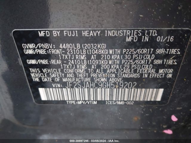 Photo 8 VIN: JF2SJAHC9GH519202 - SUBARU FORESTER 